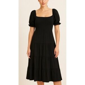 Jessakae‎ Collection XL Black Dress Smocked Bodice Short Sleeve Ruffle Hem